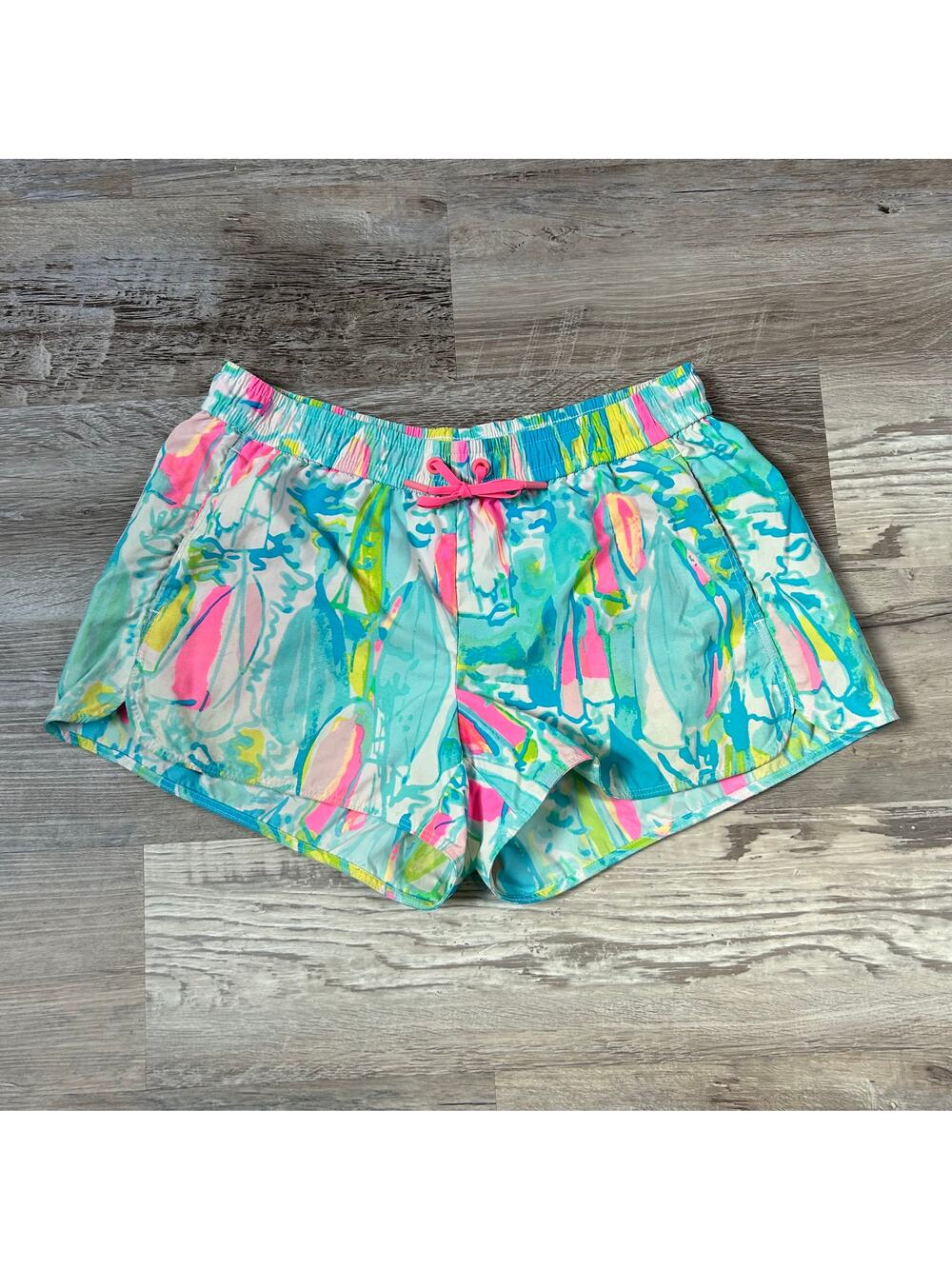 Lilly Pulitzer Run Around Shorts Multicolor Nylon Drawstring Dolphin Hem Small